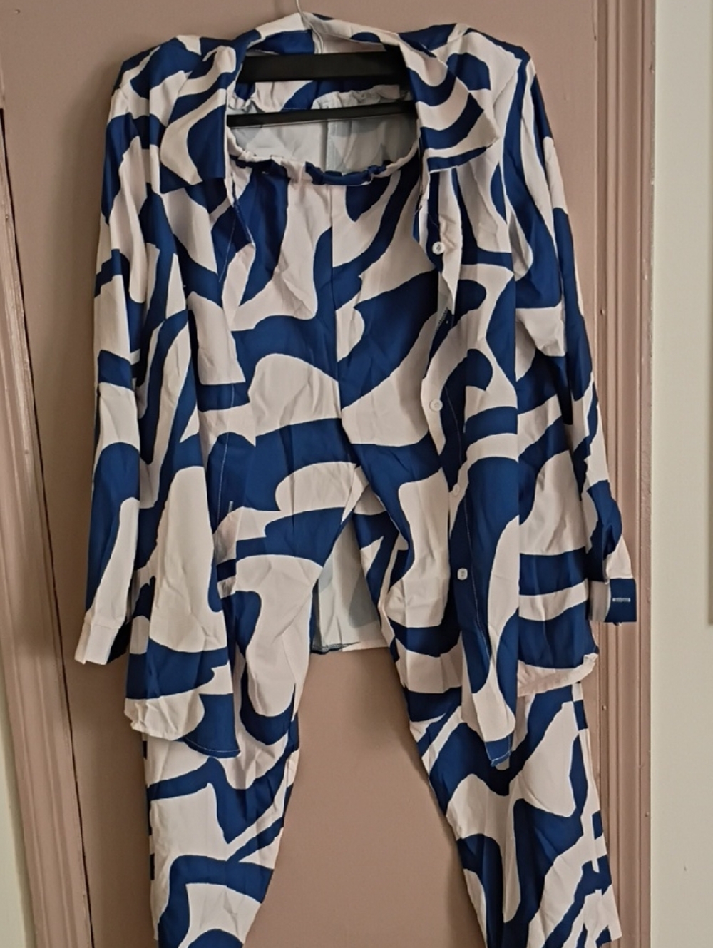 SHEIN Navy Blue and White Abstract Print Two-Piece Set